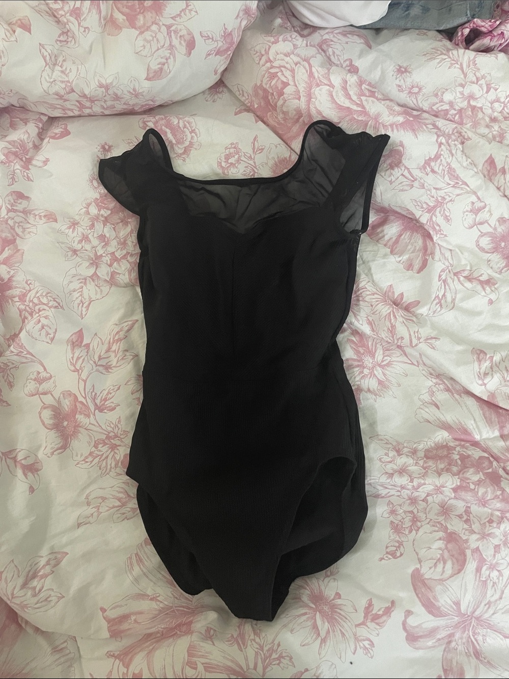 Mirella Black Mesh Cap Sleeve Leotard
